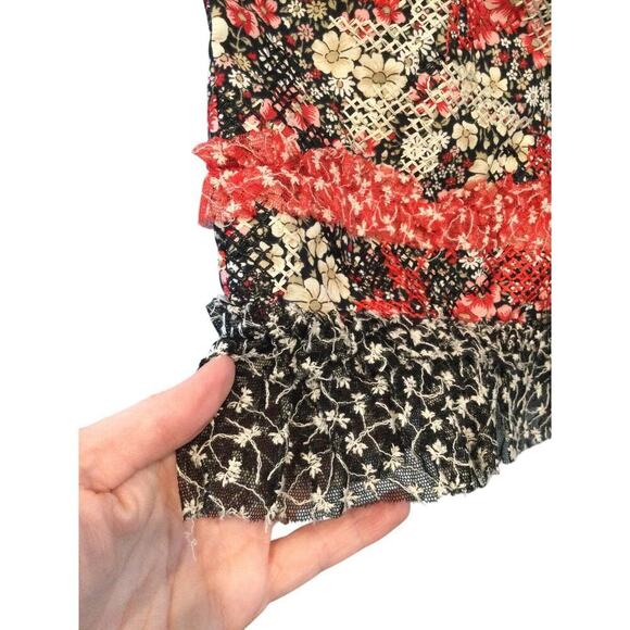 Cynthia Steffe Womens Skirt Size 4 Red Black Fringe Fairy Grunge Y2K Artsy Lace - Picture 6 of 10